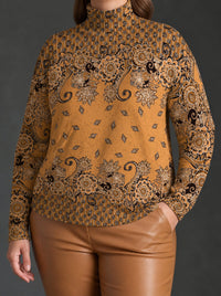 Maglia Donna Oversize Collo Lupetto Fantasia Paisley