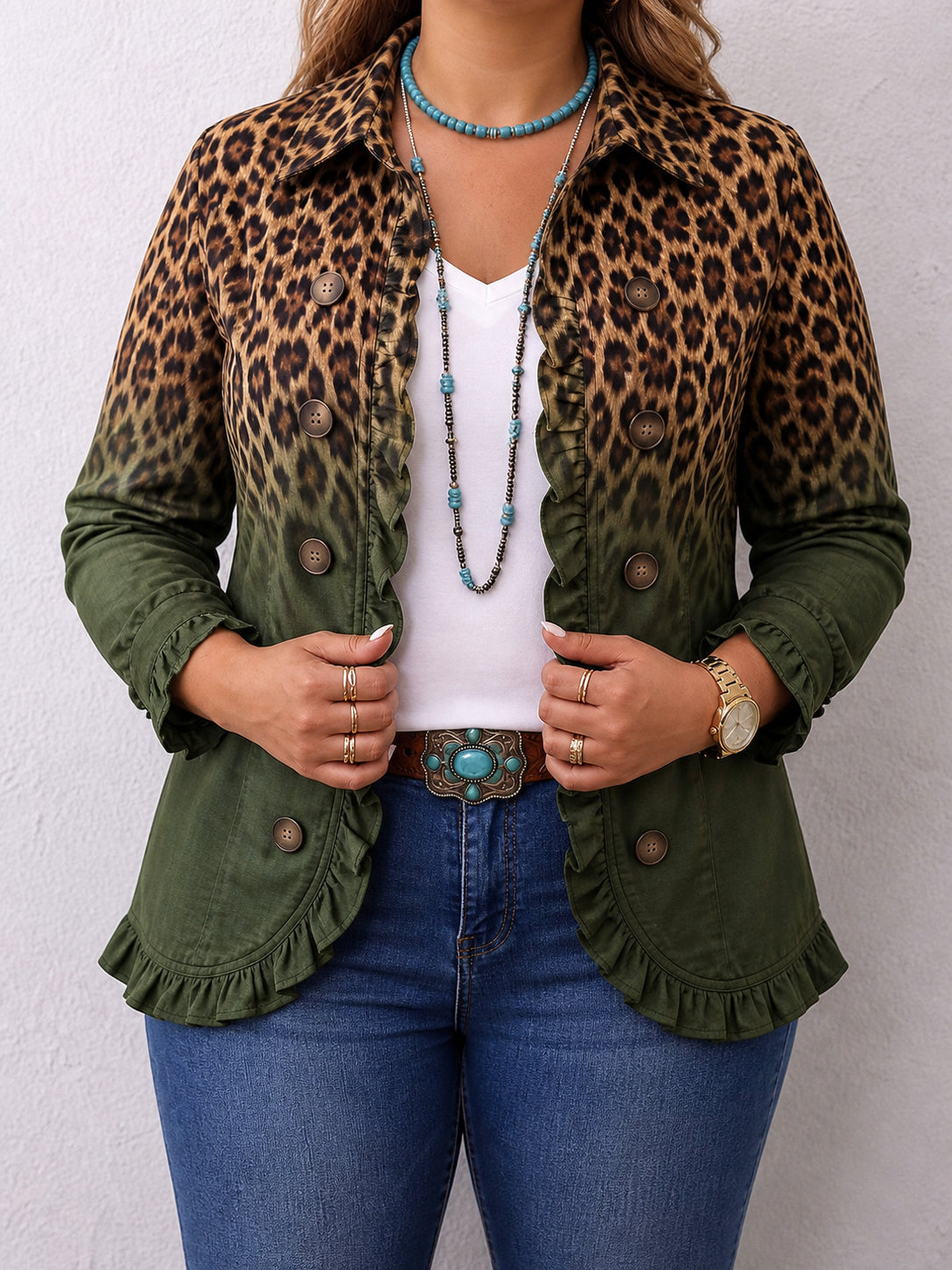 Blazer Donna Doppiopetto Fantasia Leopardo Balze