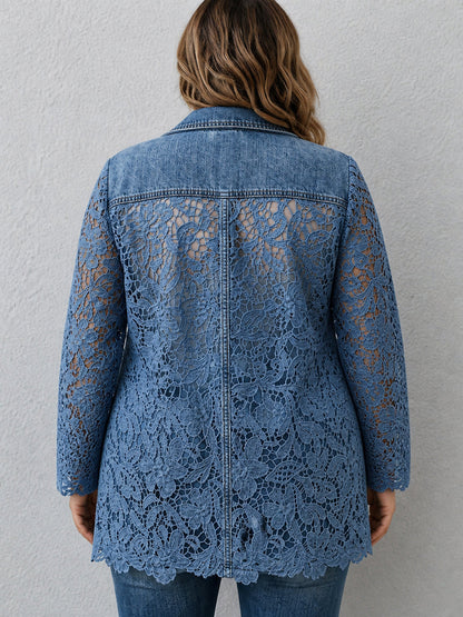 Blazer Donna Lungo con Inserti in Pizzo