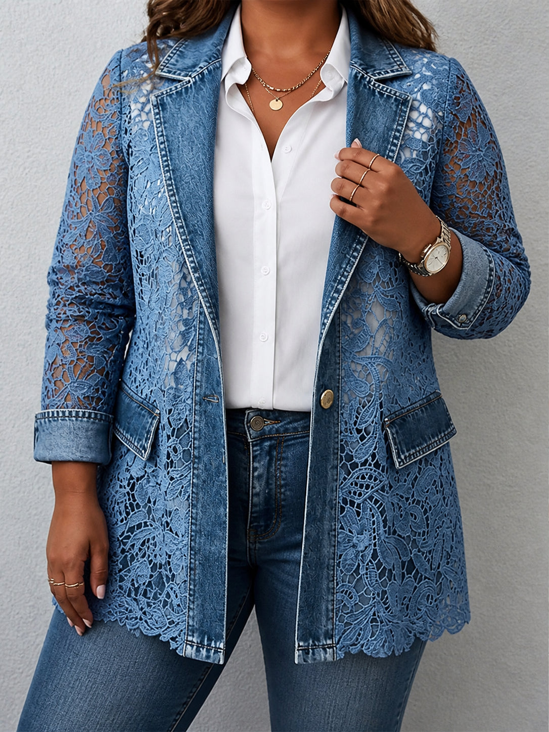 Blazer Donna Lungo con Inserti in Pizzo
