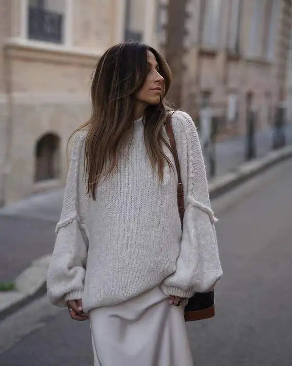 Maglione Oversize Donna Girocollo Maniche Lunghe