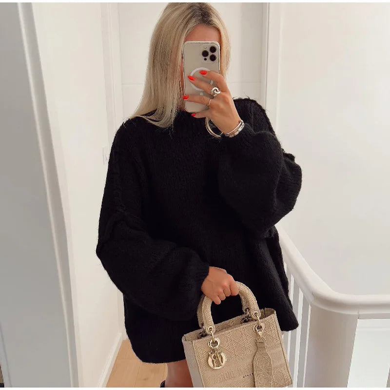 Maglione Oversize Donna Girocollo Maniche Lunghe