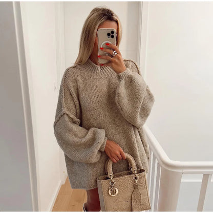 Maglione Oversize Donna Girocollo Maniche Lunghe