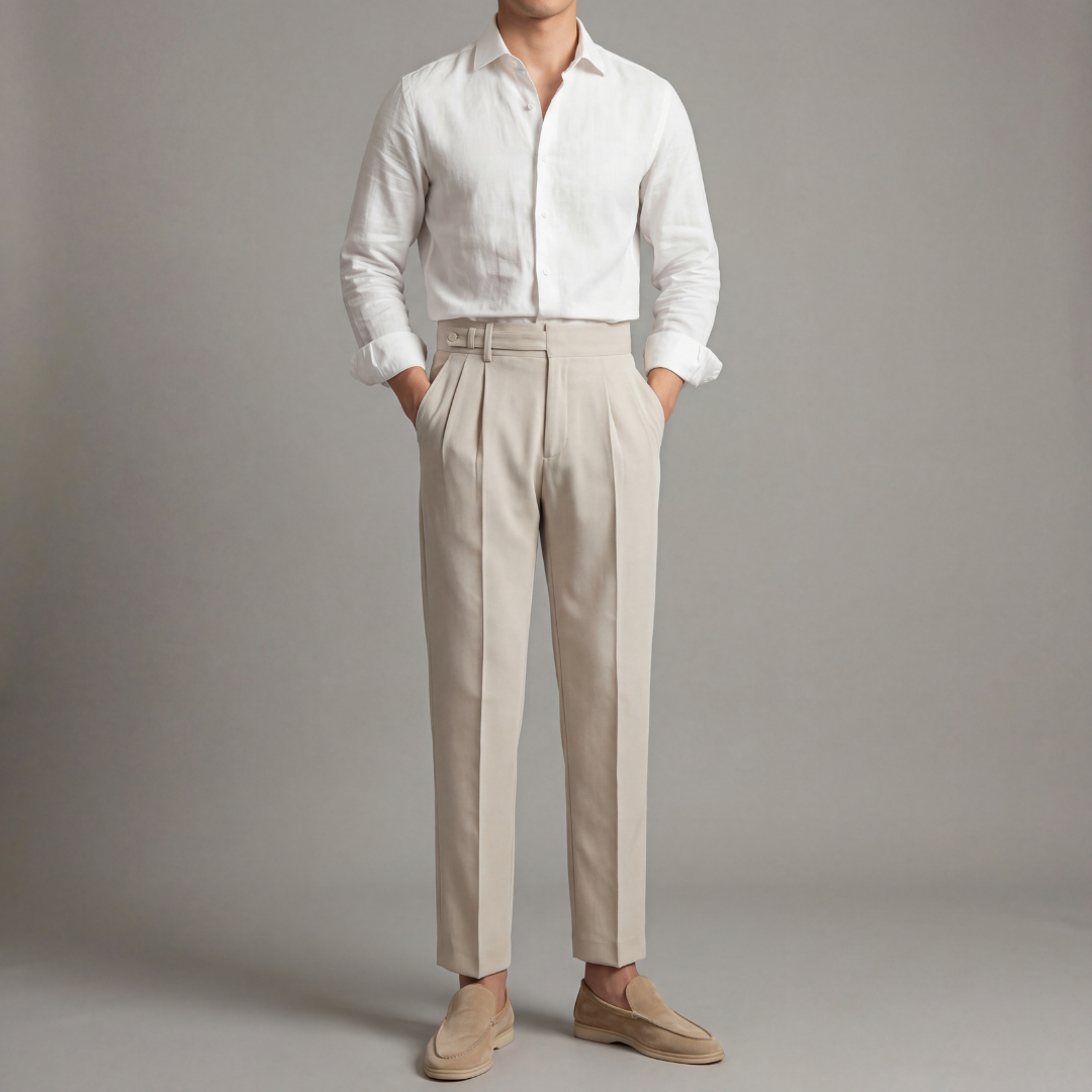 Pantaloni Uomo con Pinces Gamba Dritta e Linguette