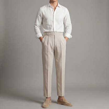 Pantaloni Uomo con Pinces Gamba Dritta e Linguette
