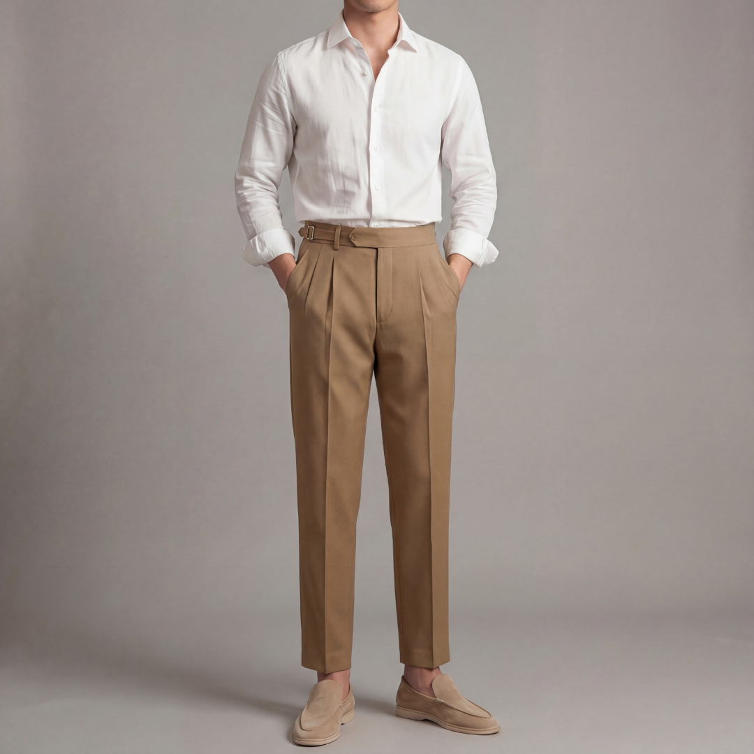 Pantaloni Uomo con Pinces Gamba Dritta e Linguette
