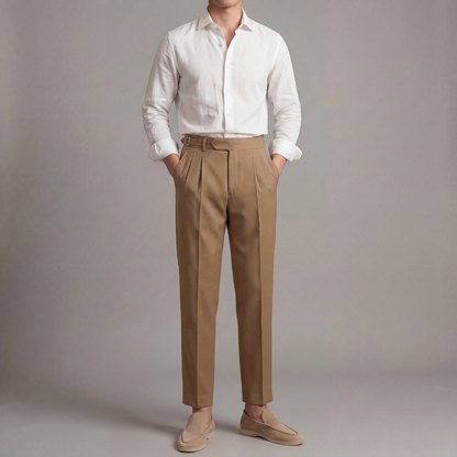 Pantaloni Uomo con Pinces Gamba Dritta e Linguette