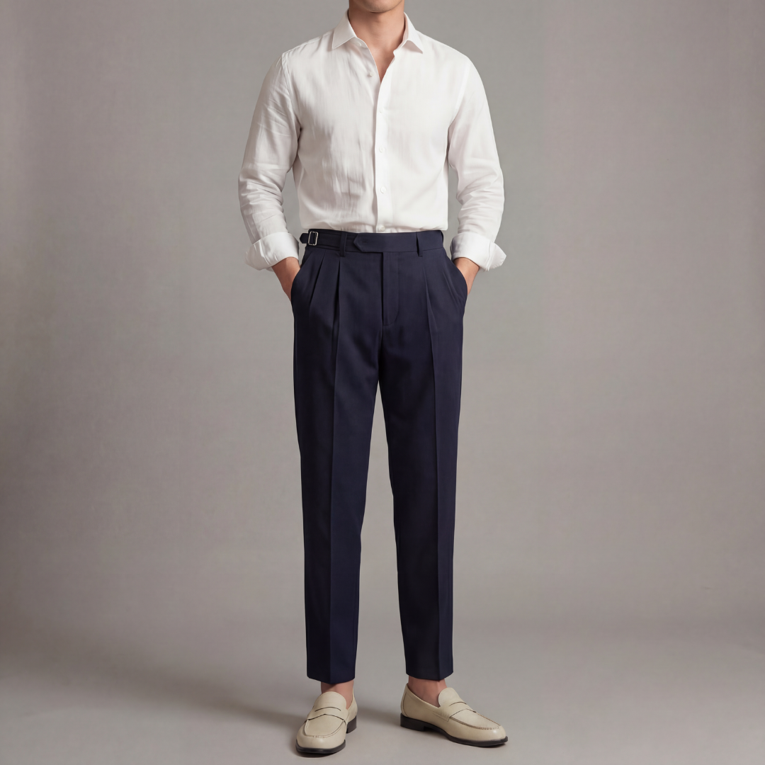 Pantaloni Uomo con Pinces Gamba Dritta e Linguette
