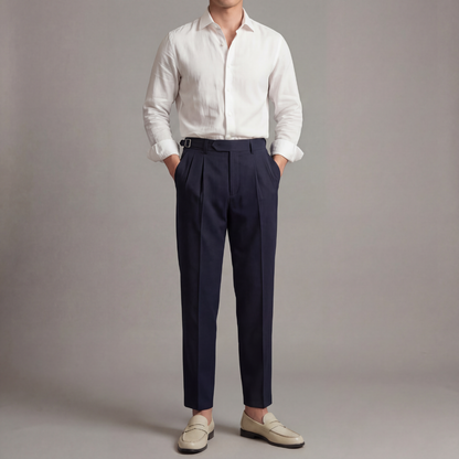 Pantaloni Uomo con Pinces Gamba Dritta e Linguette