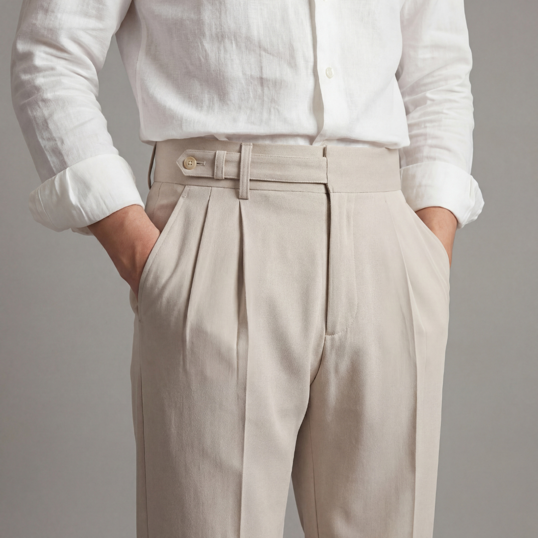 Pantaloni Uomo con Pinces Gamba Dritta e Linguette