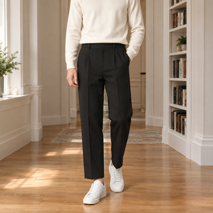 Pantaloni Uomo Dritti con Pinces e Piega Stirata