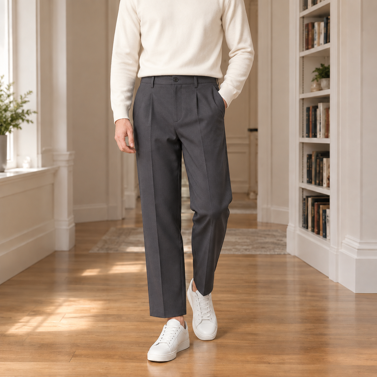 Pantaloni Uomo Dritti con Pinces e Piega Stirata