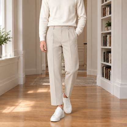 Pantaloni Uomo Dritti con Pinces e Piega Stirata