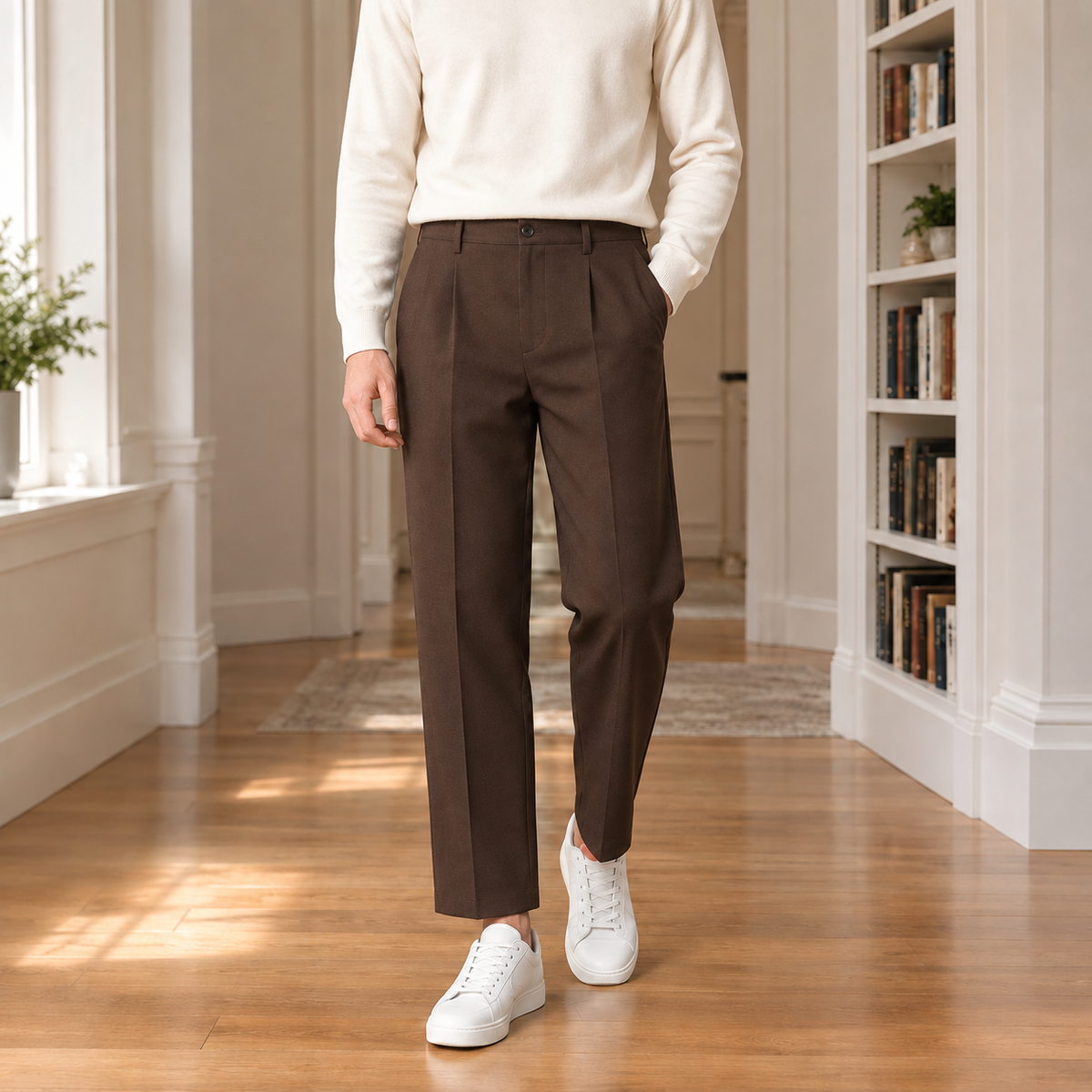 Pantaloni Uomo Dritti con Pinces e Piega Stirata