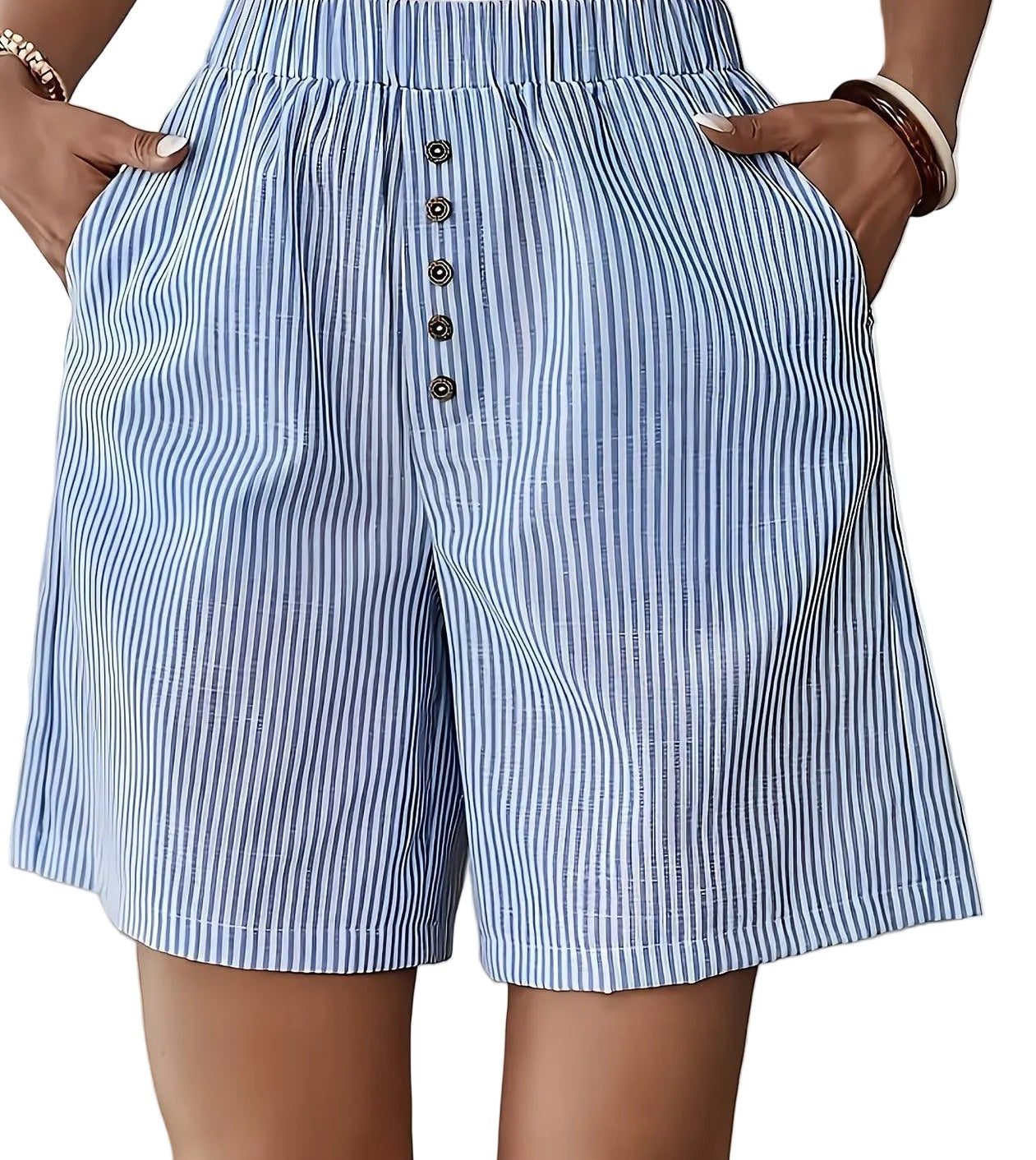 Pantaloncini da donna a vita alta con righe
