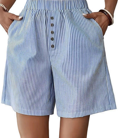 Pantaloncini da donna a vita alta con righe