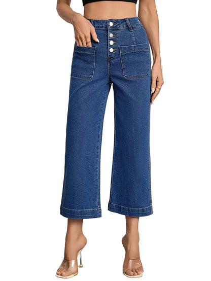 Pantaloni cropped da donna con chiusura a più bottoni
