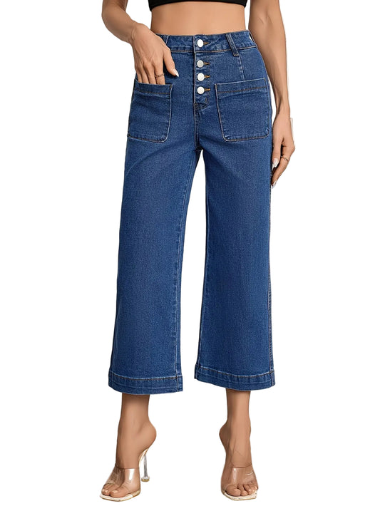 Pantaloni cropped da donna con chiusura a più bottoni