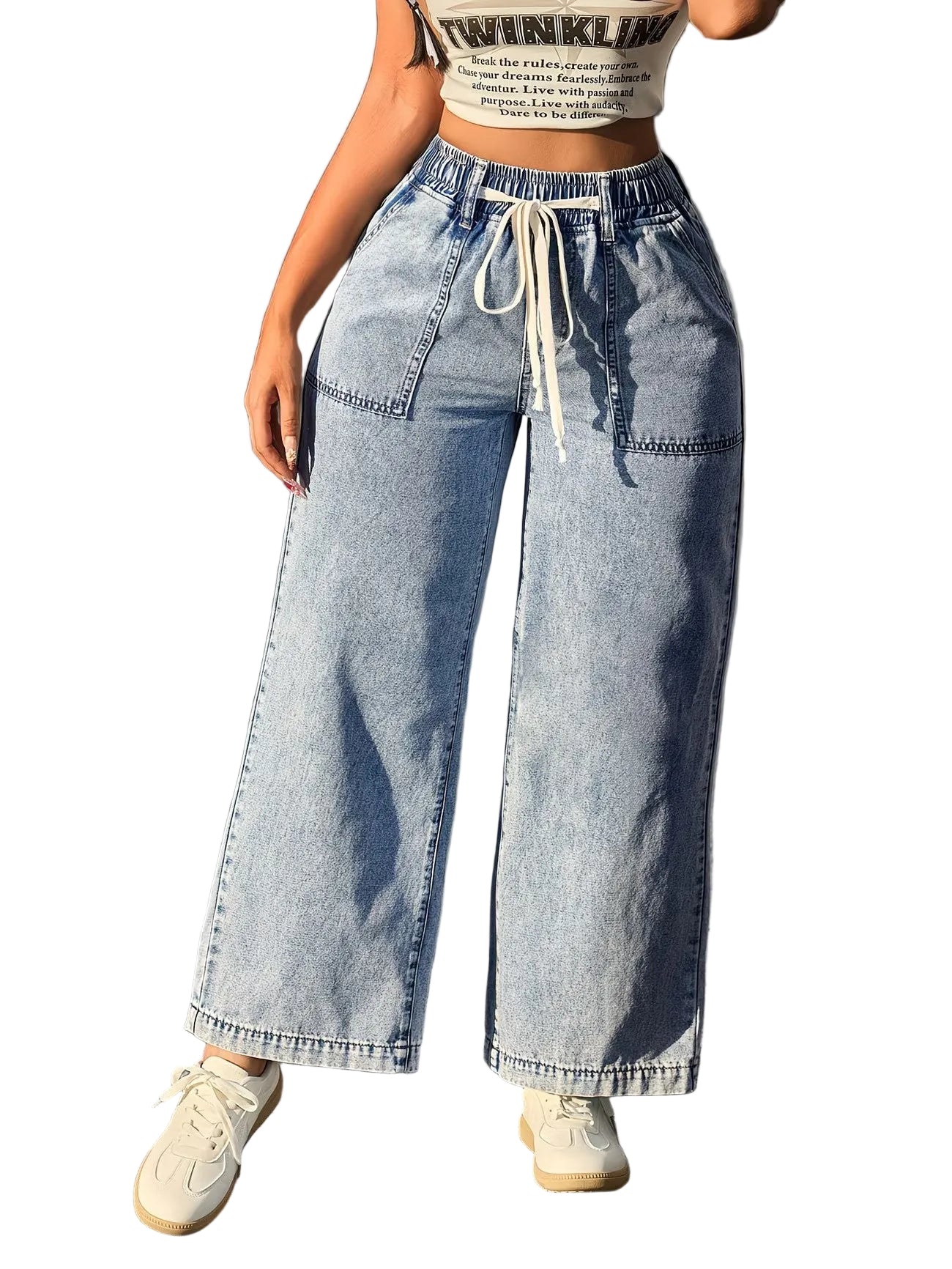 Pantaloni da donna a gamba ampia con vita a coulisse