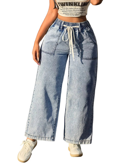 Pantaloni da donna a gamba ampia con vita a coulisse