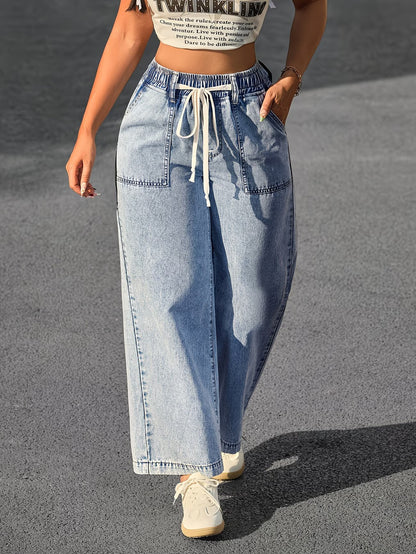 Pantaloni da donna a gamba ampia con vita a coulisse