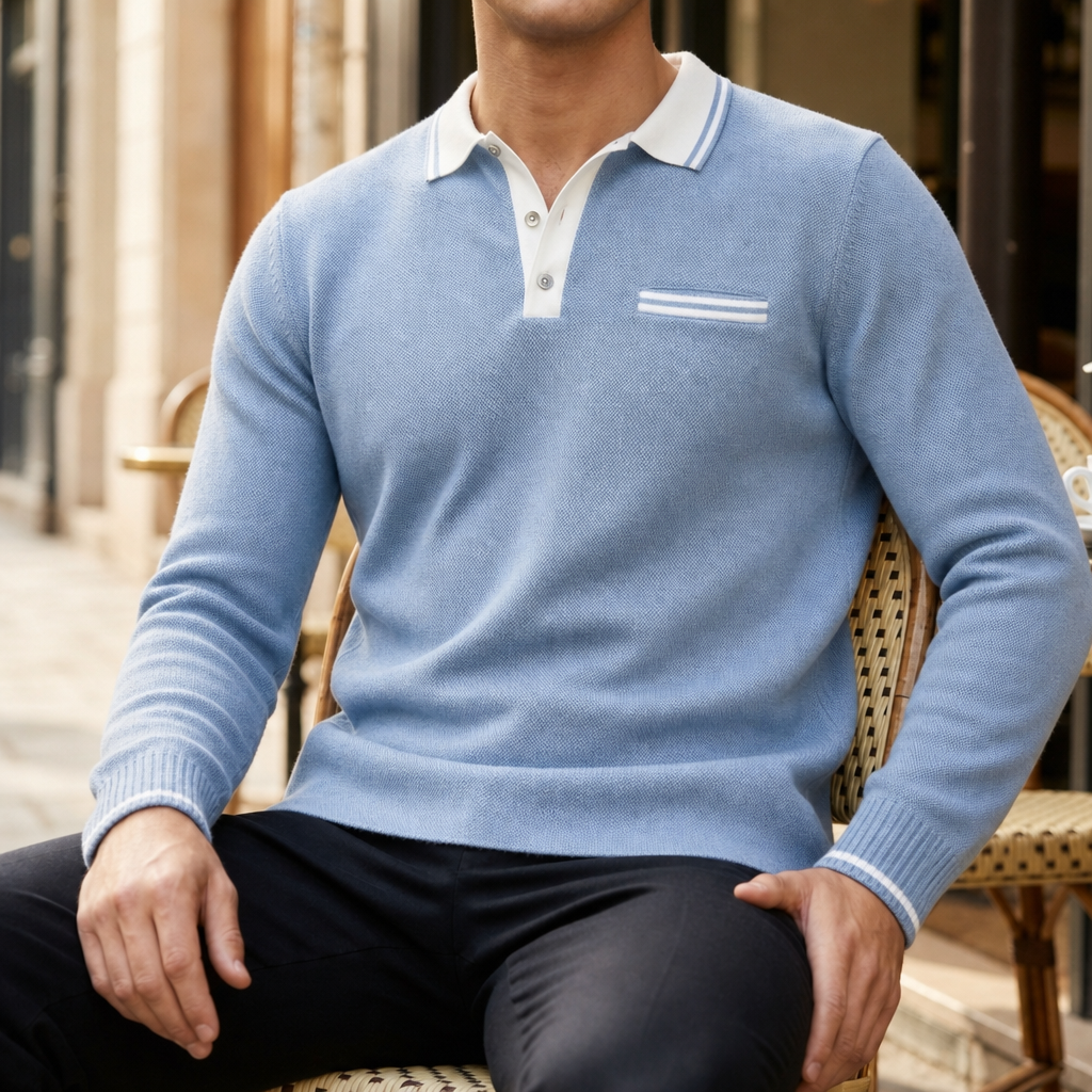 Polo Uomo Manica Lunga con Colletto a Righe