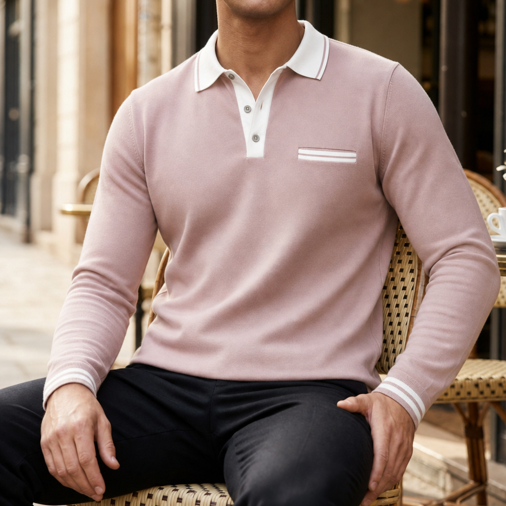 Polo Uomo Manica Lunga con Colletto a Righe