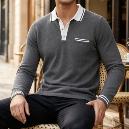 Polo Uomo Manica Lunga con Colletto a Righe