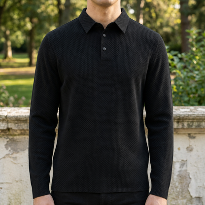 Polo Uomo Manica Lunga Testurizzata Vestibilità Dritta
