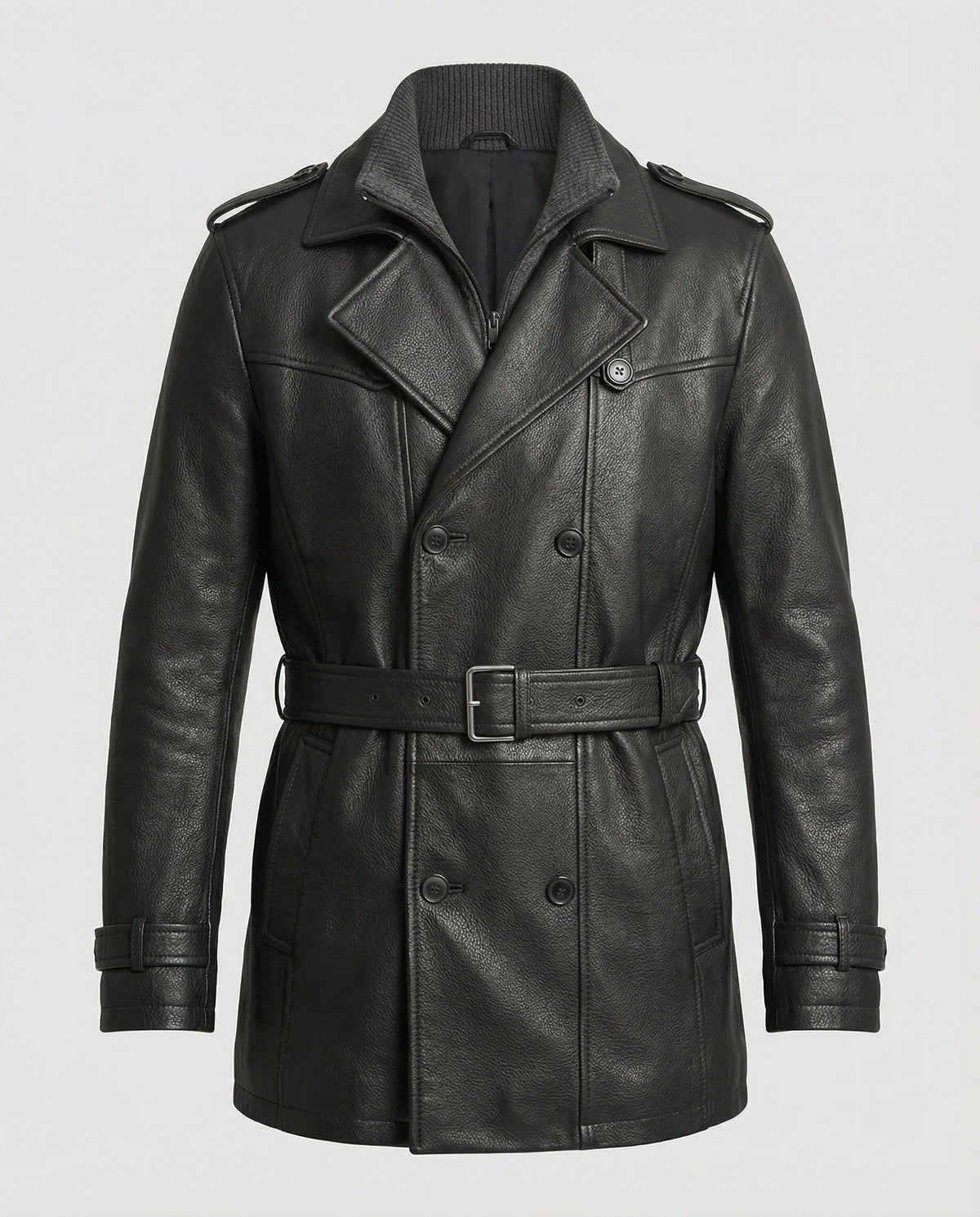 Trench Uomo Doppiopetto Nero Slim con Spalline
