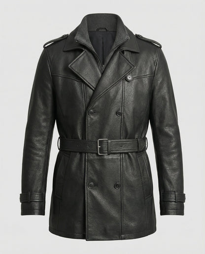 Trench Uomo Doppiopetto Nero Slim con Spalline
