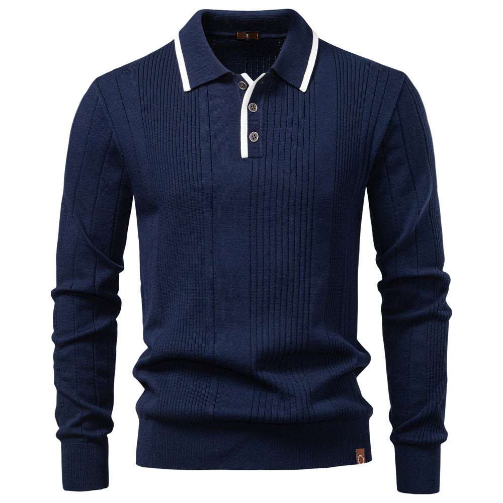 Maglione Polo Uomo con Colletto a Contrasto