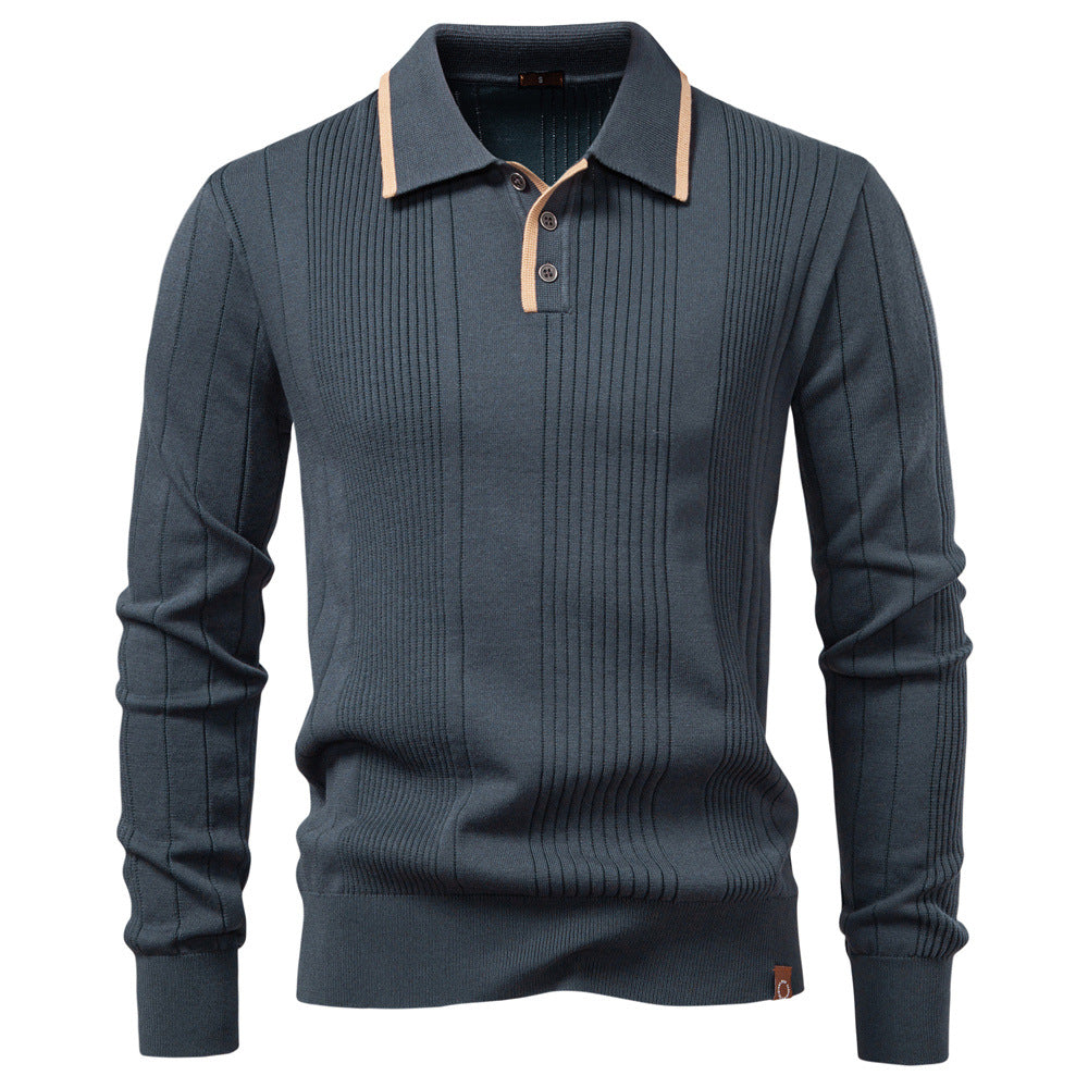 Maglione Polo Uomo con Colletto a Contrasto