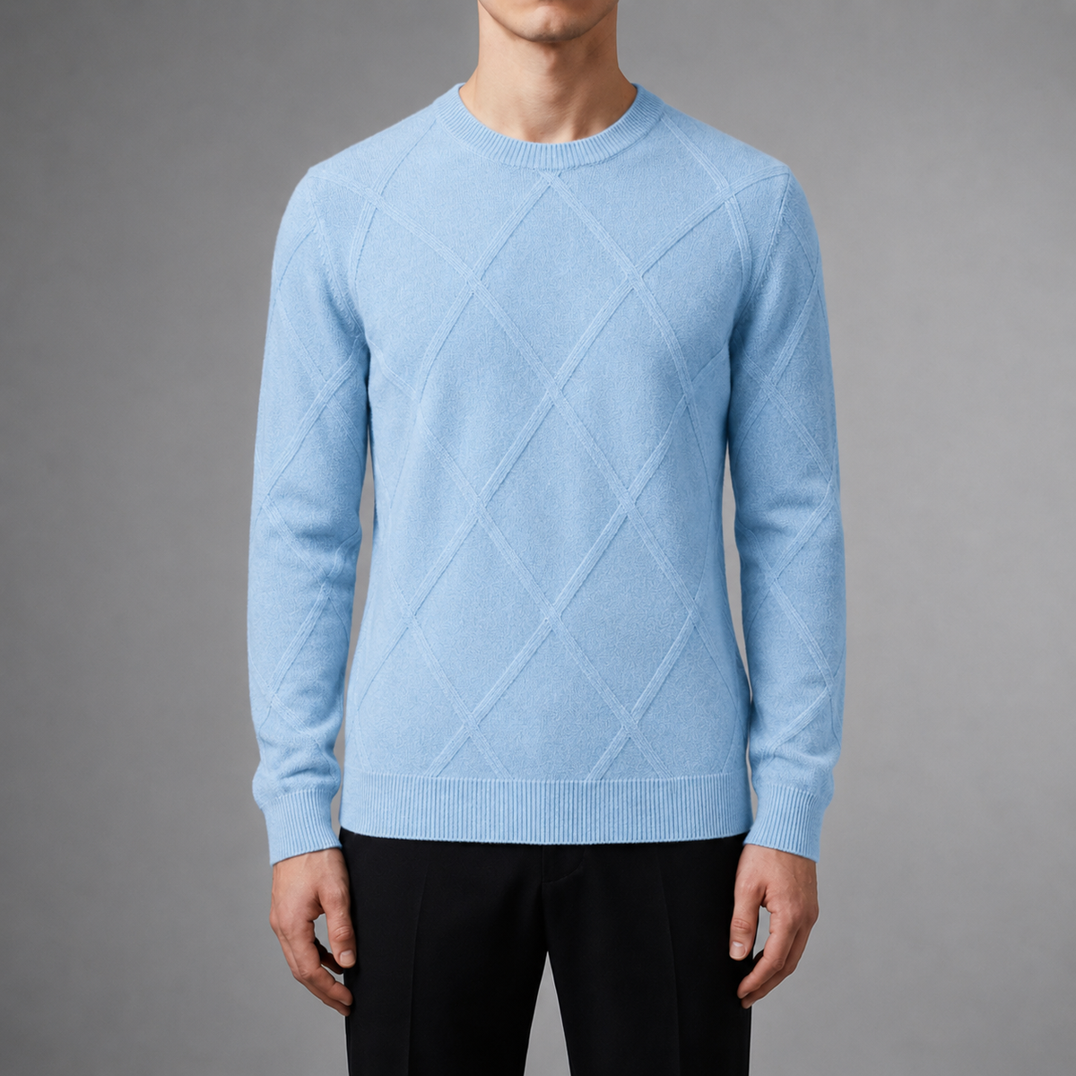 Maglione Uomo Girocollo con Motivo a Rombi