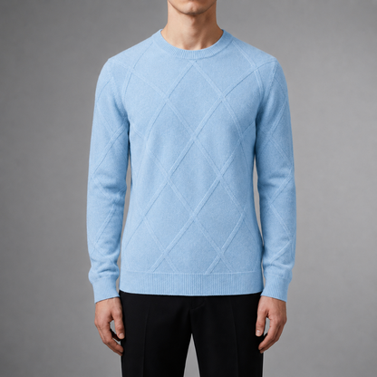 Maglione Uomo Girocollo con Motivo a Rombi