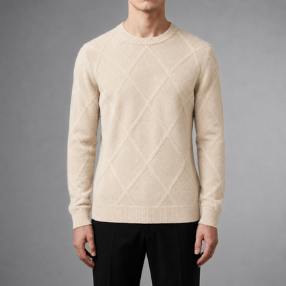 Maglione Uomo Girocollo con Motivo a Rombi