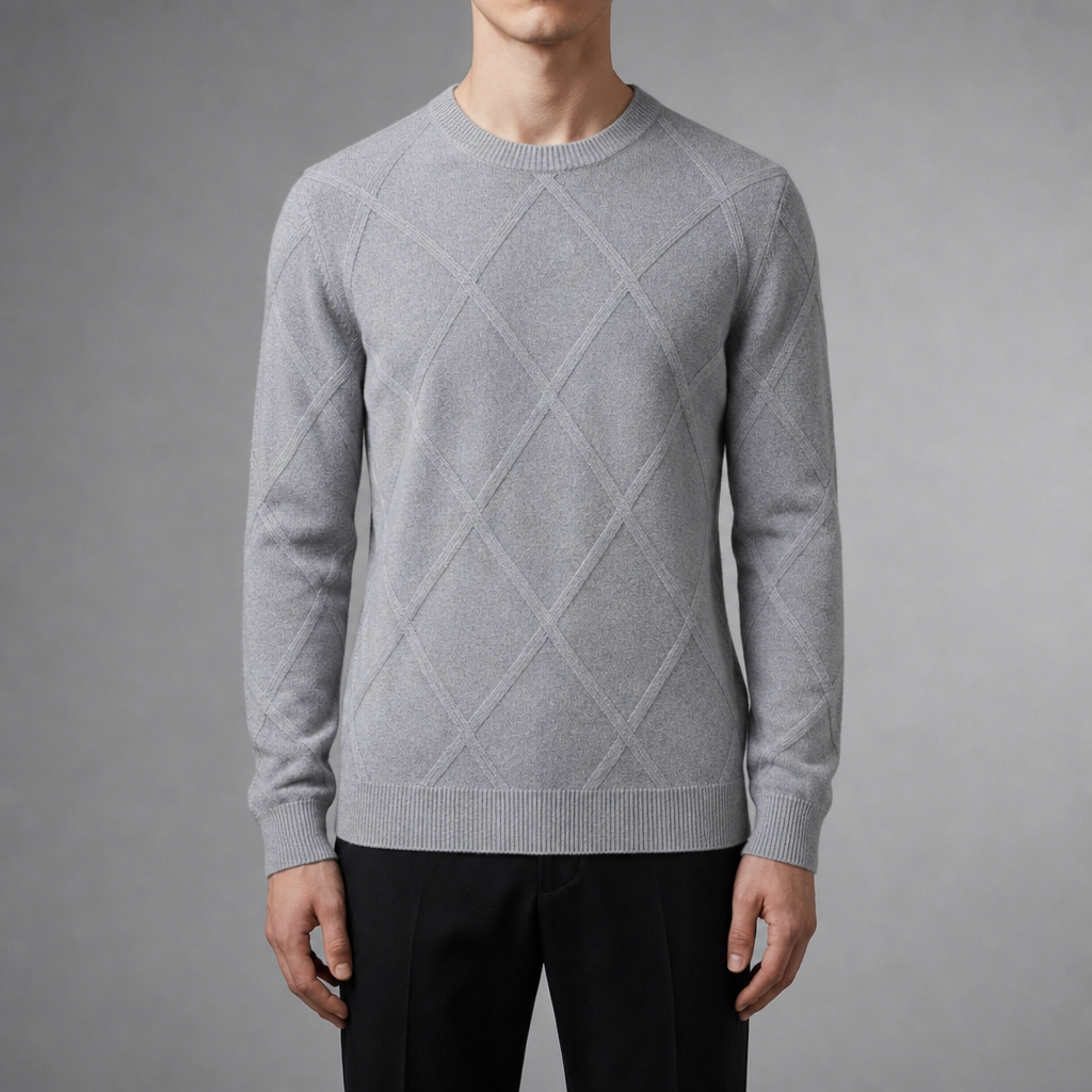 Maglione Uomo Girocollo con Motivo a Rombi