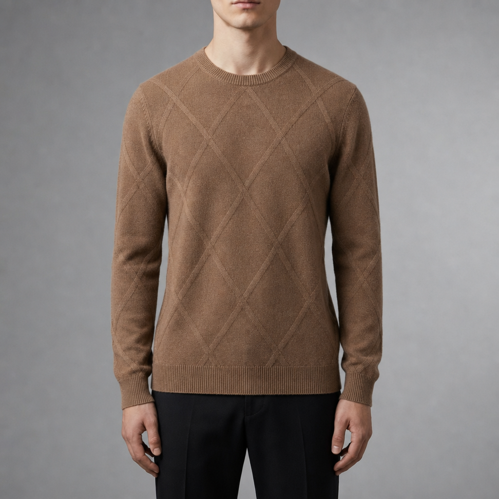 Maglione Uomo Girocollo con Motivo a Rombi