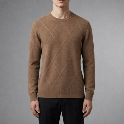 Maglione Uomo Girocollo con Motivo a Rombi