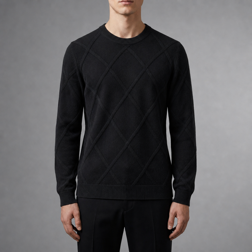 Maglione Uomo Girocollo con Motivo a Rombi