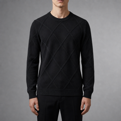 Maglione Uomo Girocollo con Motivo a Rombi