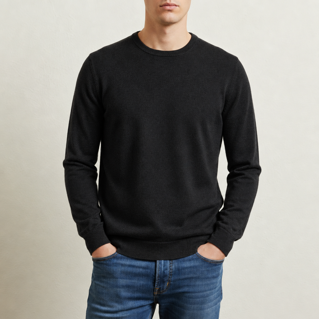 Maglione Uomo Girocollo Tinta Unita a Costine
