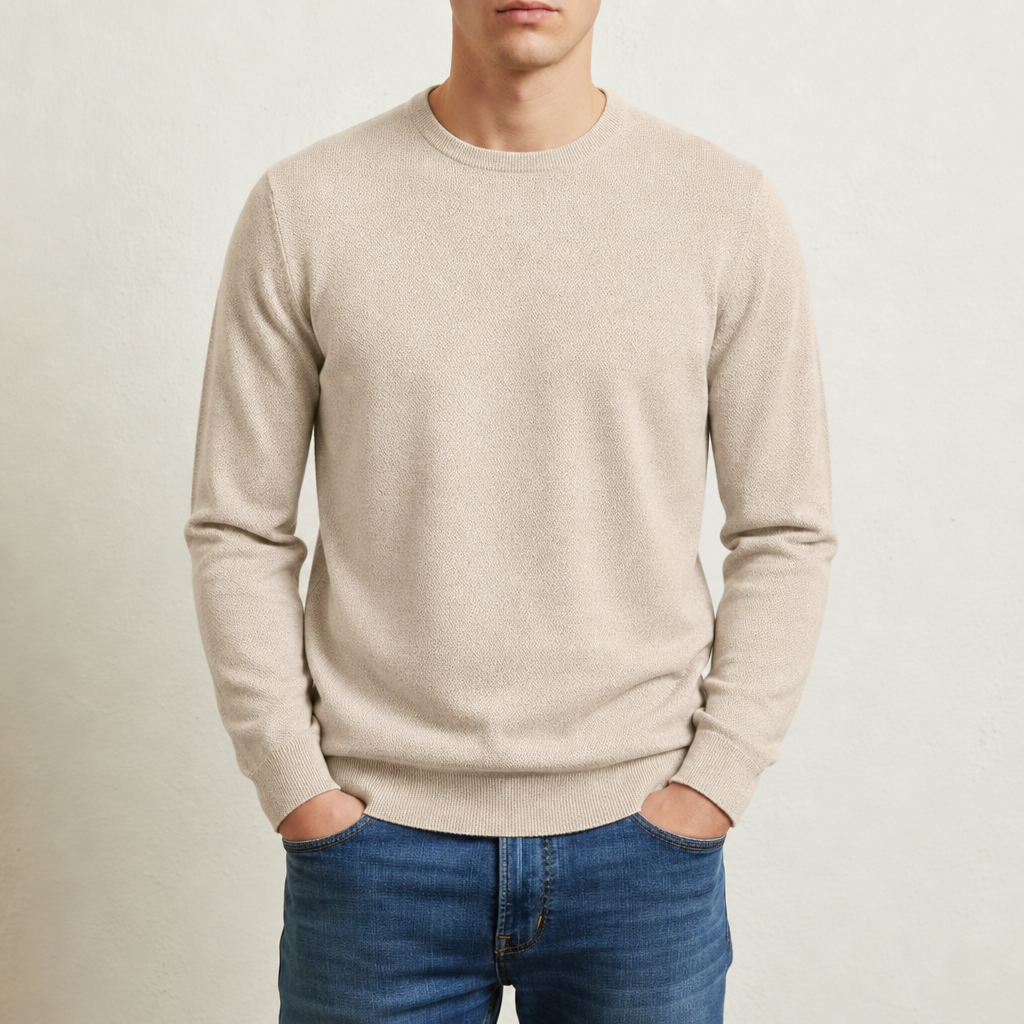 Maglione Uomo Girocollo Tinta Unita a Costine