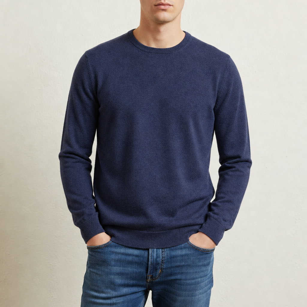 Maglione Uomo Girocollo Tinta Unita a Costine