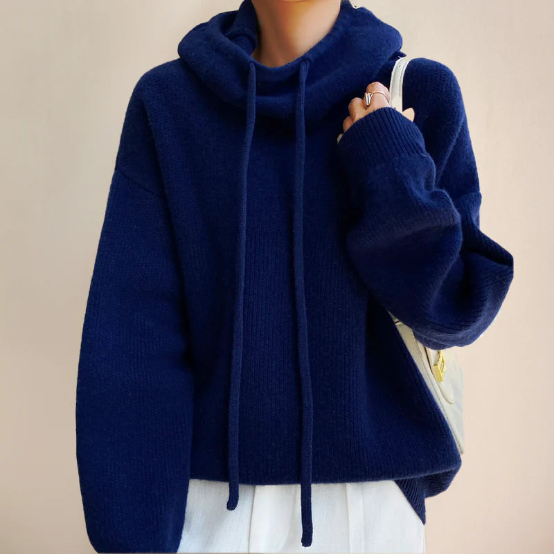 Maglione con Cappuccio Donna a Coste con Coulisse