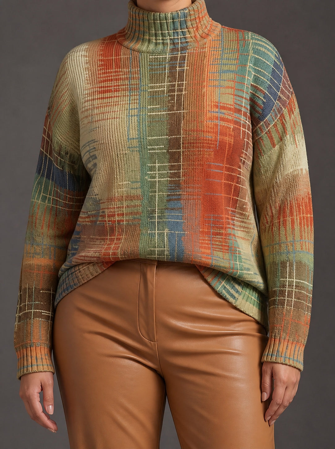 Maglione Dolcevita Donna Oversize a Righe Dipinte
