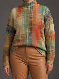 Maglione Dolcevita Donna Oversize a Righe Dipinte