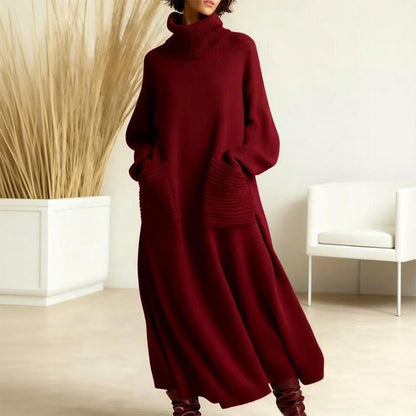 Abito Maglione Donna Lungo Collo Alto con Tasche