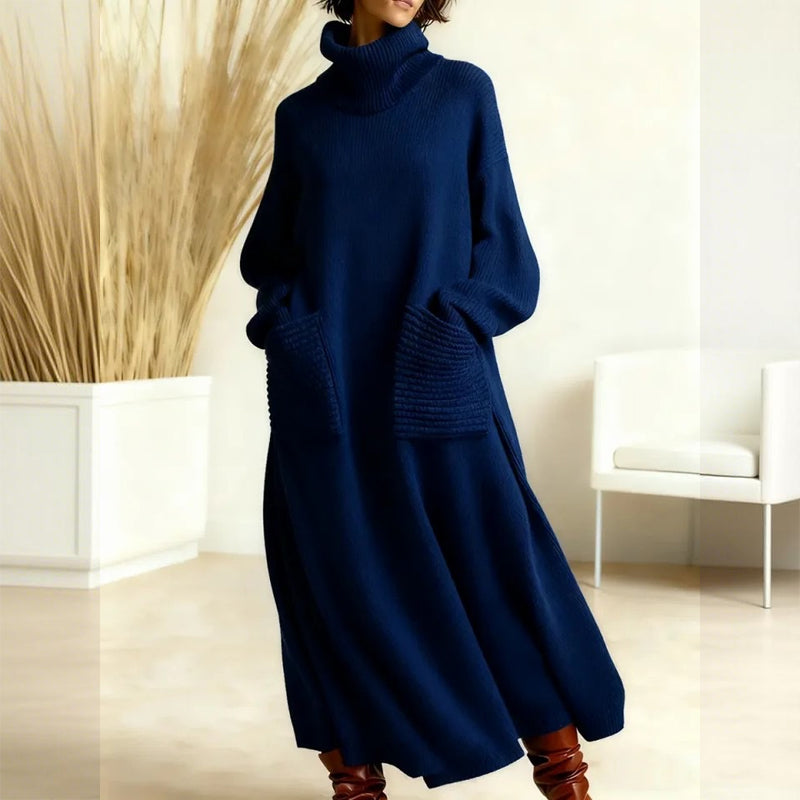 Abito Maglione Donna Lungo Collo Alto con Tasche