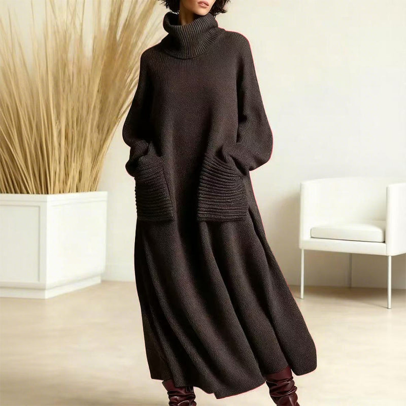 Abito Maglione Donna Lungo Collo Alto con Tasche
